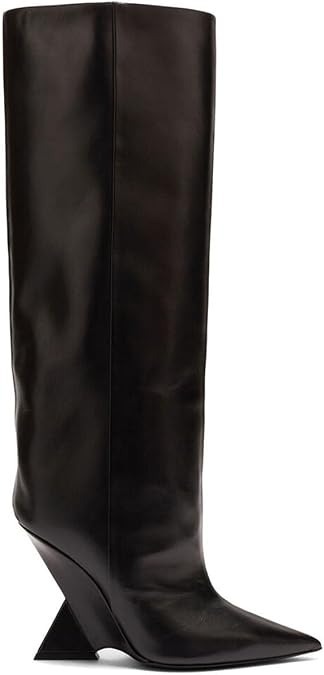 Vertundy Womens Pointed Toe Chunky High Heel Wide Calf Knee High Boots