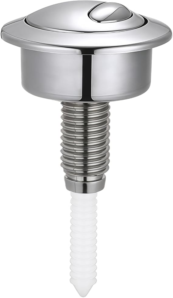 Toilet Flush Button Compatible with Twyford Siamp Optima 49, Dual Flush Toilet Push Button, Round Silver Push Button Toilet Flush Replacement for Cisterns, Fits 39–42mm Holes, ABS Assembly
