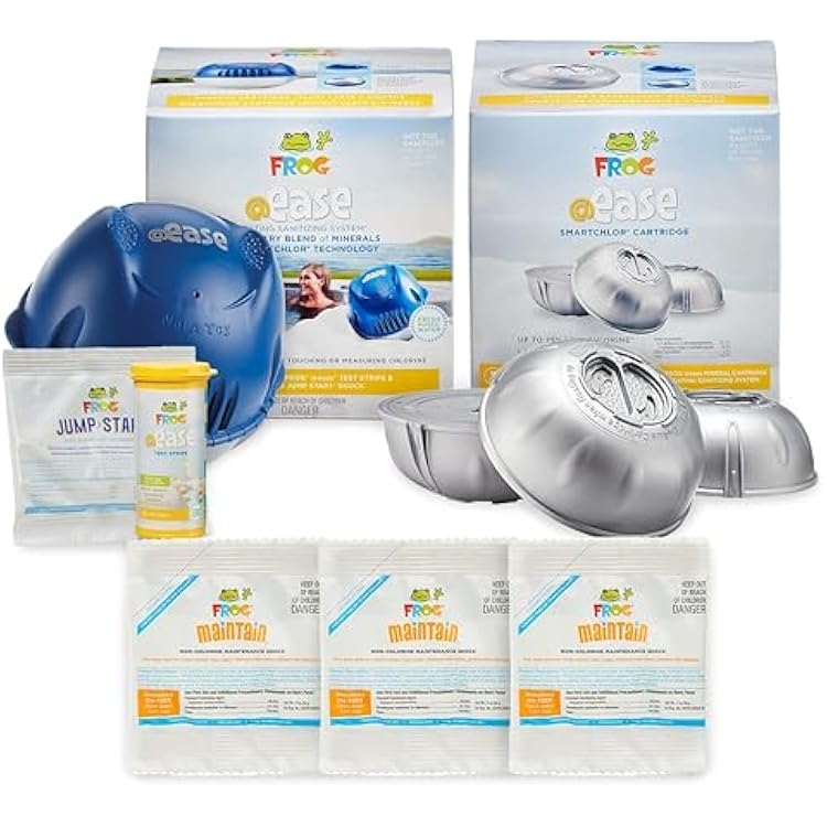 FROG @Ease Floating System for Hot Tubs - Quick & Easy Self-Regulating Hot Tub Sanitizer - Hot Tub Maintenance System with Sanitizing Minerals & SmartChlor Technology - 4 Month Bundle