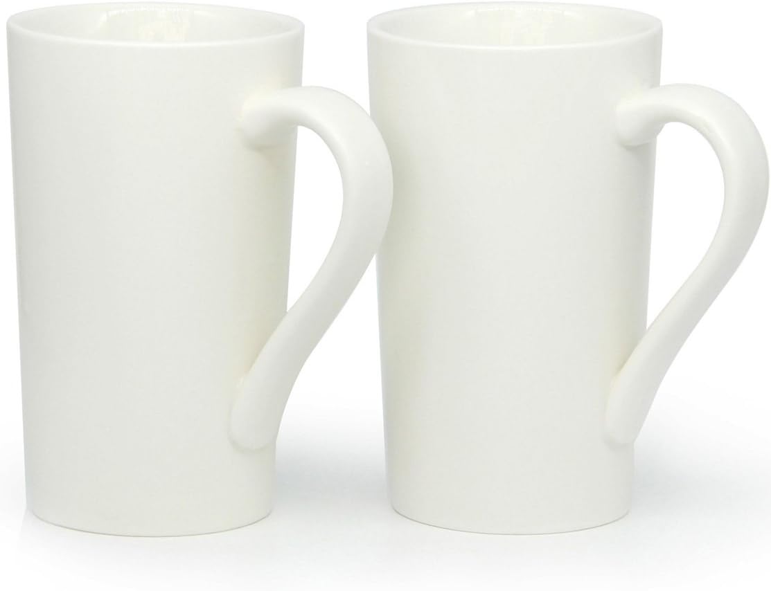 Smilatte 20 oz  600ml Large Coffee Mugs, M007 Plain Tall Ceramic Cup with Handle for Dad Men, Set of 2, White