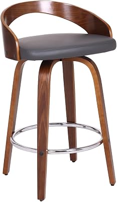 Armen Living Sonia 26 Faux Leather & Wood Swivel Counter Stool in GrayWalnut