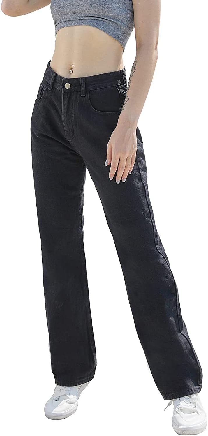 Genleck Ripped Boyfriends Jeans for Women Casual High Waist Baggy Denim Pants Loose Wide Leg Straight Trousers