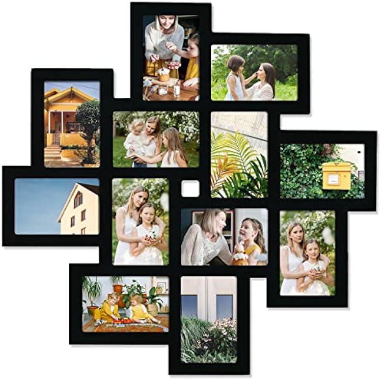 Adeco Decorative Black Wood Wall Hanging Collage Picture Photo Frame, 12 Openings, 4x6 inches