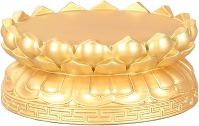 Shrine Altar Table Whole Wood Round Gilt Lotus Pedestal, Home Worship God Of Wealth Buddha Guan Gong Raised23X25X10cm