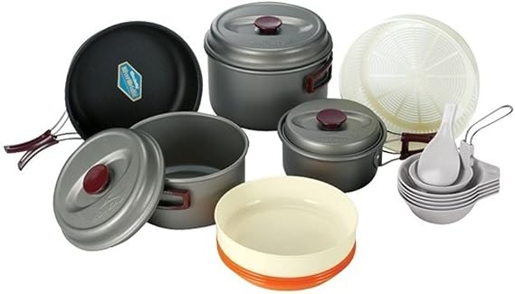 Kovea Outdoor Indoor Camp Kitchen Cookware Set, 18 Pieces, Grey Aluminum, 207 x 207 x 183mm