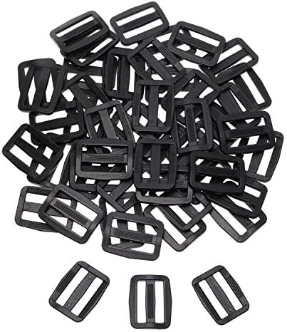 Shapenty 50PCS Black Plastic Tri-glide Slides Button Bulk Adjustable Webbing Triglides Slider Buckle for Belt Backpack and Bags Black, 1 Inch