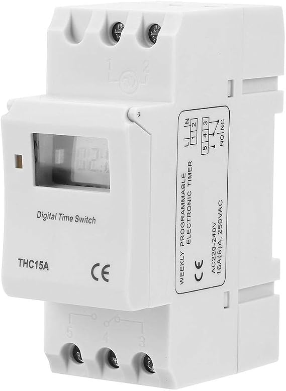 THC15A Weekly Programmable Timer, 220-240VAC 16A Digital Timer Switch DIN Rail Installation for 7 Days Programmable Control
