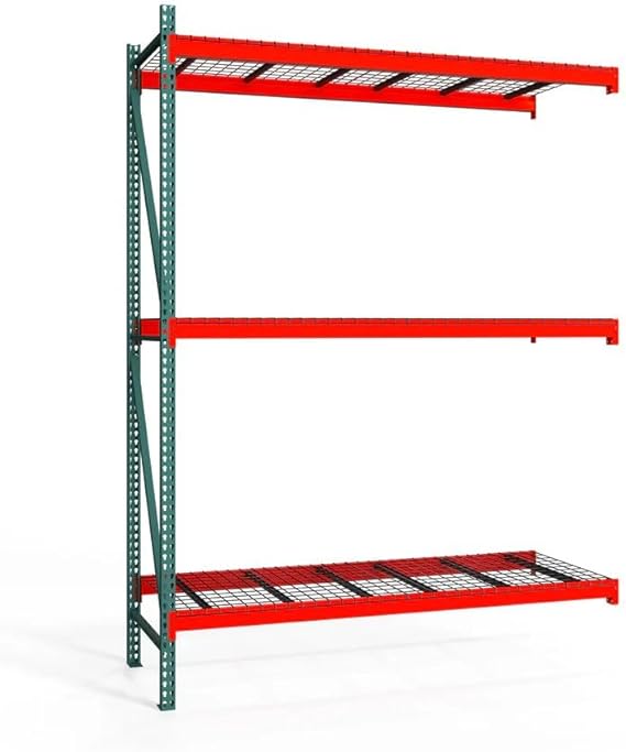 Shelving Inc. 48" d x 96" w x 144" h SD 3-Tier Teardrop Pallet Rack Add-On Units, Wire Decking, 4" h Beams, Weight Capacity 4000lbs Per Level, Evenly Distributed