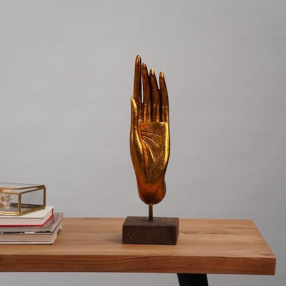 Handmade Eco-Friendly Vintage Resin Gold and Wooden Base Sculpture 16"x4.5"x4.5" from BBH Homes (Gold)