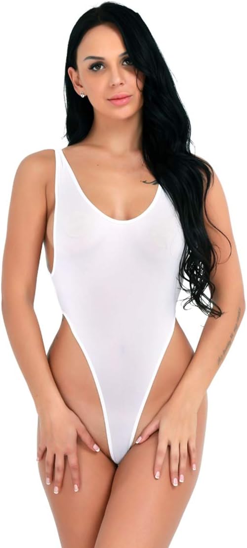 Womens One Piece Thong Leotard Backless High Cut Bodysuit Sexy Sheer Swimsuit Bathing Suit
