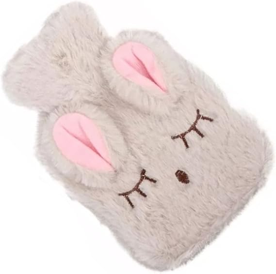 Cute Hot Water Bottle with Cover, Detachable Rabbit Rubber Hot or Cold Water Bottle with Cute Stuffed Animal Cover, Winter Warm Leakproof PVC Hot Water Bag (Beige)