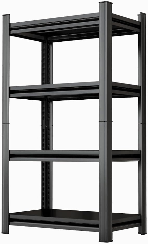 4-Tier Adjustable Metal Storage Shelf, for Garage, Shed, Supermarket, Living Room, Multi-Purpose Storage Shelf, Black (63" H x 35.43" W x 17.71" D)
