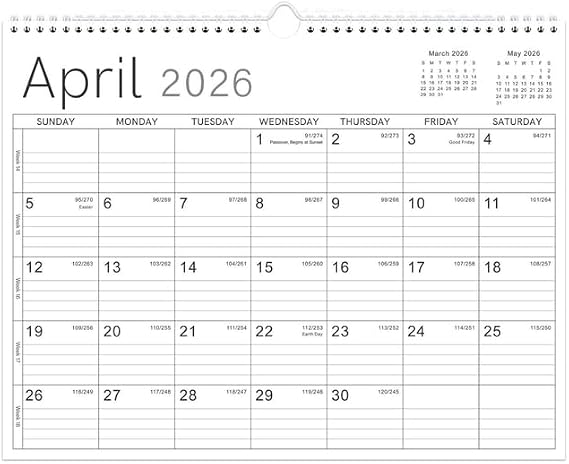 2026 Wall Calendar - 2026 Calendar from Jan. 2026 - Dec. 2026, 14.6" x 11.4", 12 Months Wall Calendar 2026, Thick Paper, Twin-Wire Binding, Simple Design