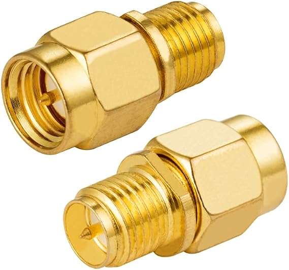 Vecys SMA Male to RP SMA Female (with Pin) Adapter RF Coaxial Coaxial Straight Adapter Gold-Plated for Antenna Router Coaxial Cable Pack of 2