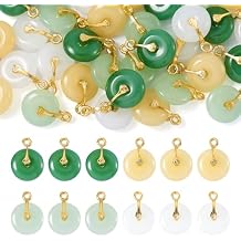 Beadthoven 36pcs Green Glass Donut Charms Imitation Jade Crystal Peace Buckle Necklace Pendants Flat Round Disc Circle Ring Lucky Charms for Necklace Earrings Jewelry Making DIY Crafts Supplies