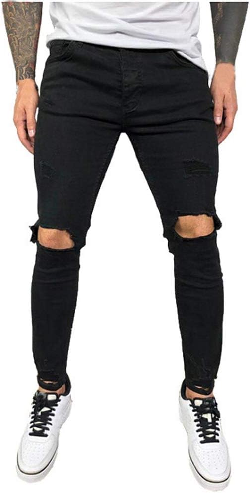 Ylingjun Mens Stretch Skinny Ripped Distressed Jeans