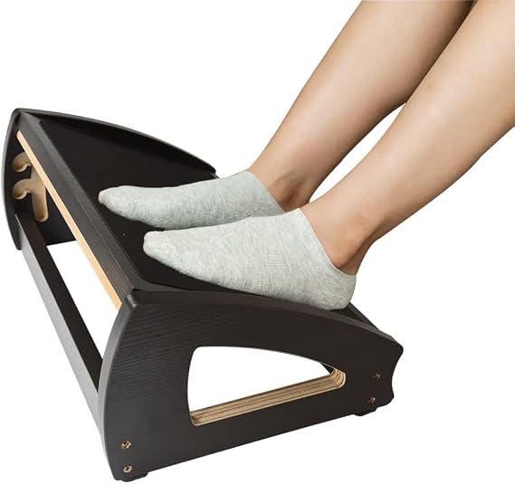 StrongTek Wooden Under Desk Footrest, 3 Heights, 400 lb, Anti-Slip, Black | Wide Non-Slip Platform, Stable Wooden Frame, Three Height Options, Office, Gaming, Reading and Sofa Leg Support