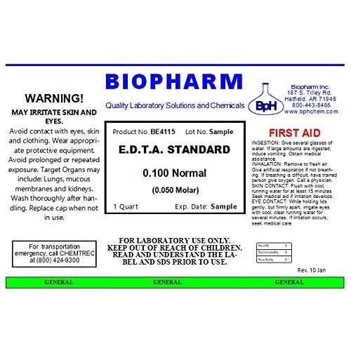 E.D.T.A. Standard 0.050 Molar 0.100 Normal |1 Quart Bottle | Biopharm | Ethylene Diamine Tetra-Acetic Acid | for Hardness Titration