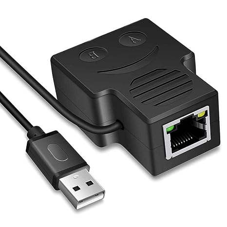 Ethernet Splitter 1 to 2 RJ45 Network Male to Female Adapter(Power Supply Required), Suitable for Super Cat5/5e/6/7, Cmpatible with ADSL/TVs/Set-top Boxes/Routers/Computers