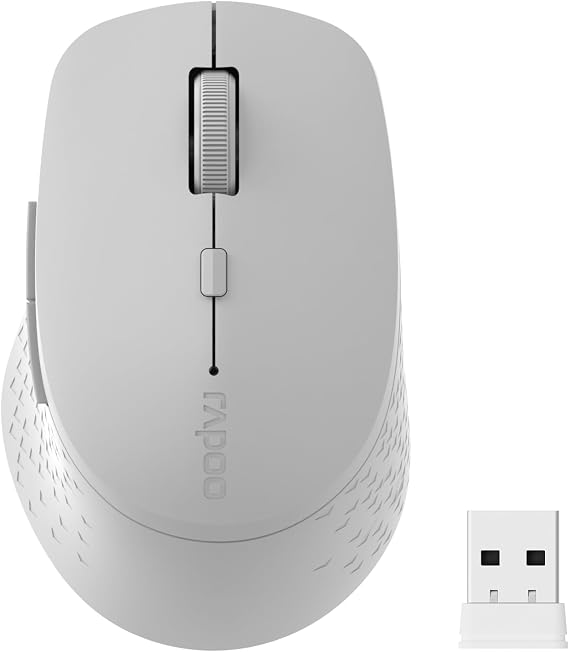 Rapoo M300G Silent Wireless Mouse, Bluetooth Mouse for Laptop, 2.4GHz with USB Receiver, 2400 Adjustable DPI Optical Tracking, 1 Year Battery Life, Compatible with PC, Grey