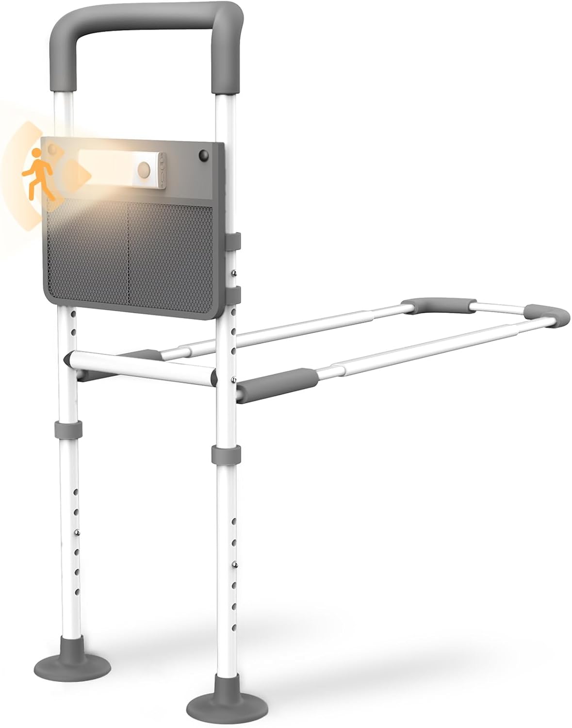 Bed Rails Elderly Adults Safety, Bedside Assist Grab Bar Handrails for Seniors with Motion Sensor Light &Pouch, Adjustable Bed Cane Portable Handle Railing, Fit King Queen Full Twin Bed