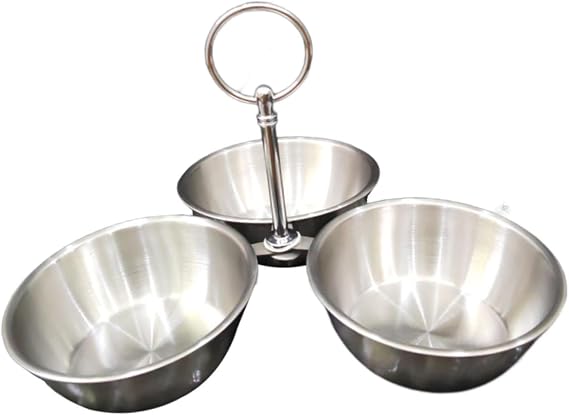Snack Serving Bowl, 3 Compartment Stainless Steel Snack Stand with Bowls, Divided Serving Tray for Candy Dessert Snacks, Silver