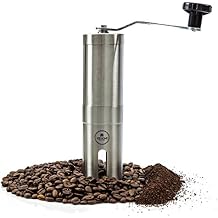 Hand Coffee Mill Grinder with Conical Ceramic Burr | Consistent Grind Every Time, Professional Grade, Stainless Steel, Lightweight and Portable, Heavy Duty Extra Long Hand Crank
