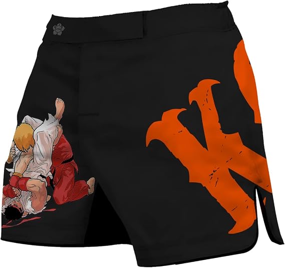 Men's Anime KO Graphic Mid-Thigh Fight Short High Durability for Combat