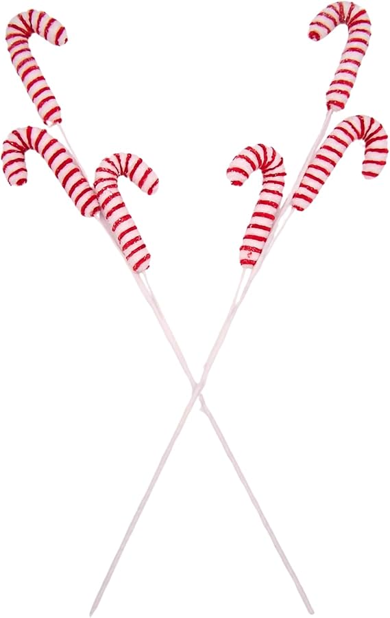 Christmas Tree Decor Long Red and White Striped Candy Cane Christmas Tree Picks, Set of 2, 25 Inches, Polyester