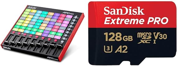 AKAI Professional APC Mini MK2 - USB MIDI Pad Controller for Clip Launching with Ableton Live Lite & SanDisk 128GB Extreme PRO microSDXC card + SD adapter + RescuePro Deluxe, up to 200 MB/s