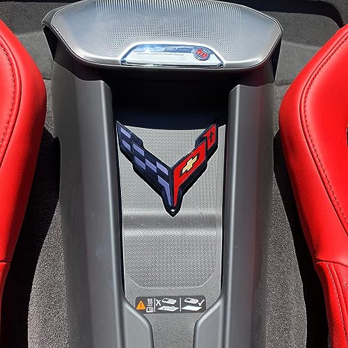 C8 Corvette Waterfall Wireless Phone Charging Bay Black Crossed Flag Emblem Size: 4.5 x 4.5 Fits: 2020 and Later