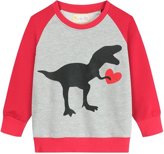 Little Hand Toddler Boys Dinosaur Sweatshirt Dump Truck Love Shirts Valentines Pullover Active Long Sleeve Shirt Kid 2-7 Year