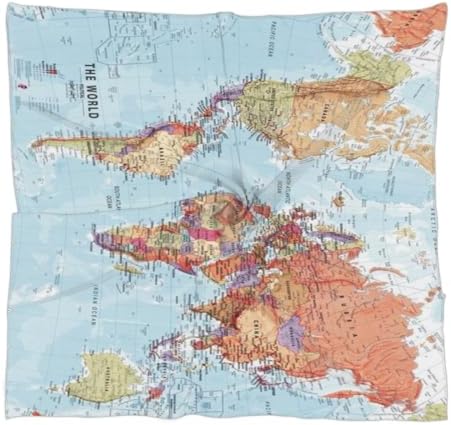 World Map 23.6 Silk Like Head Scarf Fashion Square Neck Scarfs for Women Hair Scarves Gift