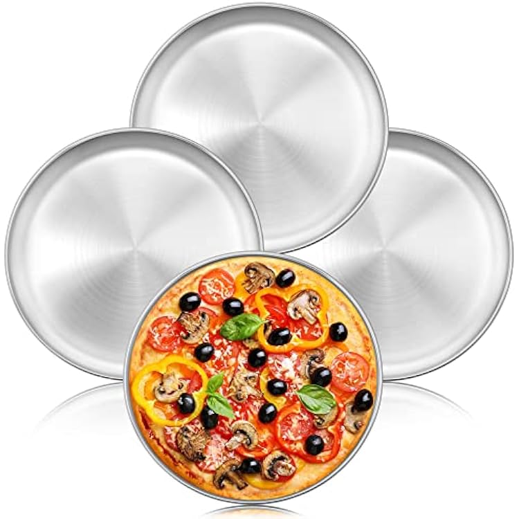 LIANYU 4 Pack Pizza Pan Set, 12 Inch Stainless Steel Pizza Serving Tray for Oven Baking, Nonstick Round Plate, Dishwasher Safe