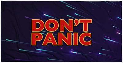 Yelo Pomelo Dont Panic Towel Galactic Style, Fun Beach Towel for H2G2 Fans, Inspired by Hitchhikers Guide to The Galaxy Towel Day