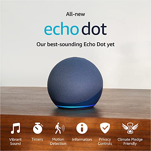 All-New Echo Dot 5th Gen, 2022 release | Smart speaker with Alexa | Deep Sea Blue  Philips Hue White A19 Medium Lumen Smart Bulb, 1100 Lumens