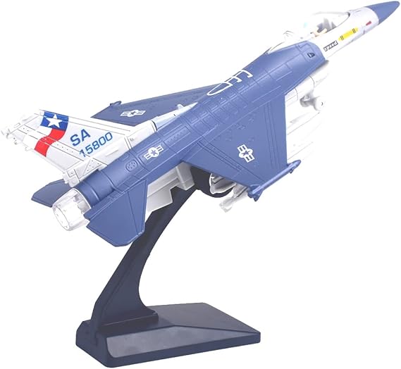 Ailejia Diecast F 16 Fighting Falcon Airplane Model Aircraft Army Air Force Toys Military Plane Pull Back with Lights and Sounds Fighter Jet Party Supplies (F 16 Blue)