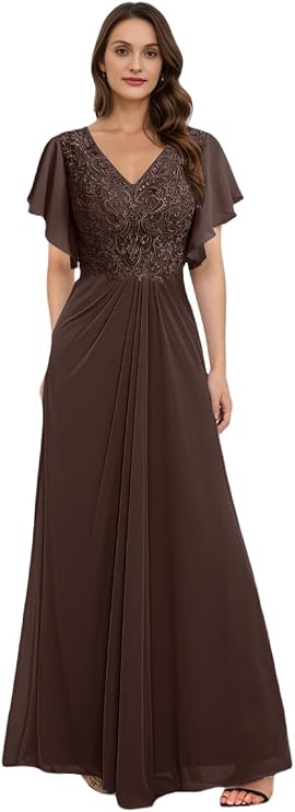 Lace Appliques Mother of The Bride Dresses for Wedding with Sleeves Long Formal Wedding Party Gown AF052