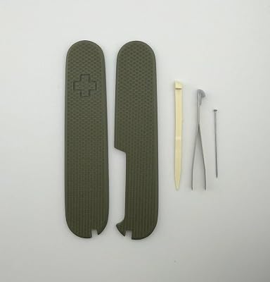 Custom Textured G10 Scales for Victorinox 91mm | Replacement Handles with Slots for Tweezers, Toothpick & Pin Army Green   Accessories