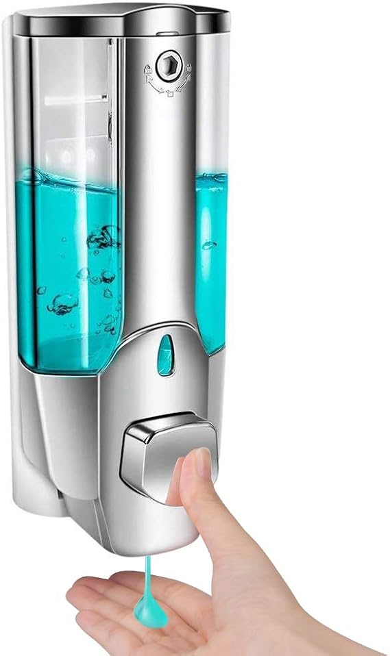 Soap Dispenser Wall Mount, 350ml/12oz Hand Liquid Shampoo Shower Gel Dispenser with Lock Manual Commercial Lotion Container for Bathroom Kitchen Office