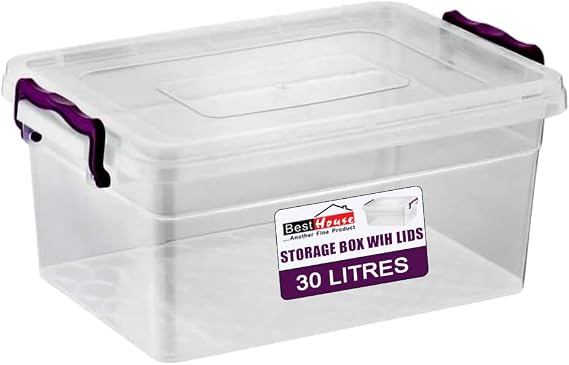 BH | 30L Plastic Storage Box Bins with Lids | Pack of 1 | Heavy Duty, Stackable Clear Storage Container Use for Home, office, Kitchen, Toys and Goods (30 Litres) - By BEST HOUSE