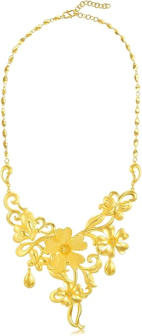 CHOW SANG SANG Chinese Wedding Collection 999.9 24K Solid Gold Price-by-Weight Gold Bridal Blossom, Flower Necklace for Women 93377N