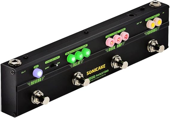SONICAKE Rockstage Multi Guitar Effect Pedal with 4 Classic Arena Rock Effects - Chorus, Distortion, Delay, Reverb - Analog Style - GUITAR_EFFECT_DEVICE