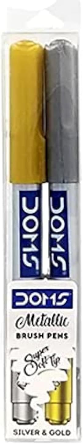 DOMS Metallist Series Metallic Brush Pen | 2 Shades (Gold & Silver) | Super Soft Tip | Ideal for Modern Calligraphy & Decorative Writing