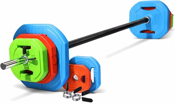 FK Sports Adjustable Barbell Weights Set 20KG/30KG, Steel Bar with Cast Iron Weight Plates, Home Gym Weight Lifting Set for Strength Training, Body Pump, Squats, Deadlifts, Full Body Workout