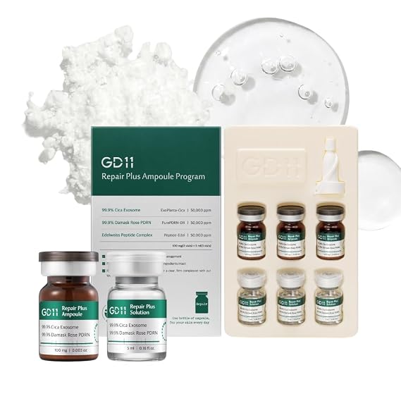 GD11 Repair Plus Ampoule Program 3 pairs, Freeze-Dried Cica Exosome Powder + PDRN-Infused Activator, Fast-Acting Soothing Care for Stressed Skin, for Glow & Antioxidant, K-beauty Glass-Skin