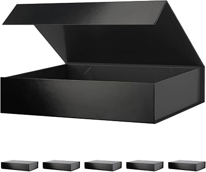 PACKHOME 6 Gift Boxes 11.5x8x2.5 Inches, Sturdy Shirt Boxes with Magnetic Lids for Multiple Occasions (Glossy Black)