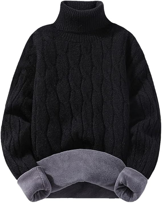 Pohullan Fleece Turtleneck Sweater Men Streetwear Winter Clothes Turtle Neck Men Sweater