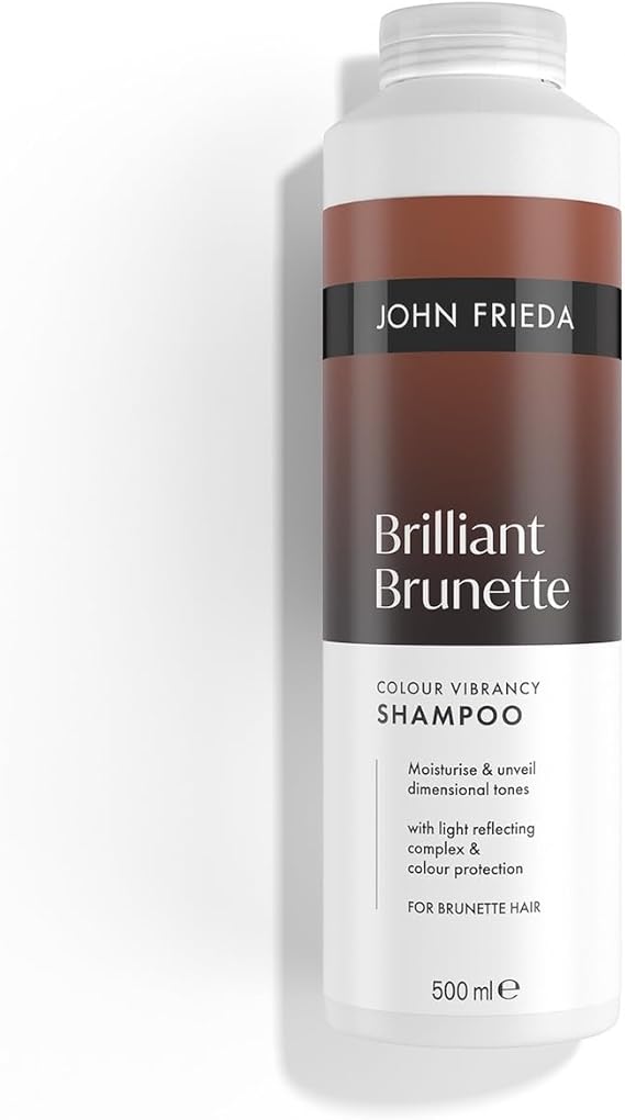 John Frieda Brilliant Brunette Colour Vibrancy Shampoo 500ml. Brown Hair Care with Tone Depositing Support for Rich Shine and Brunette Hair Routine