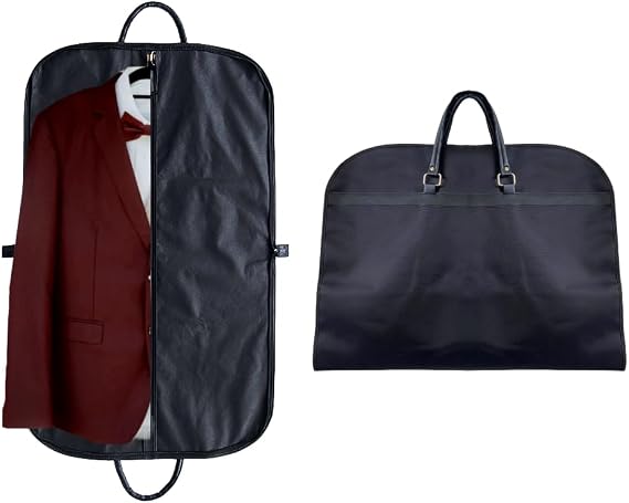 Heavy Duty Garment Bag for Travel Suit & Dress Cover with Faux Leather Handles, Foldable Zippered Storage for Men & Women